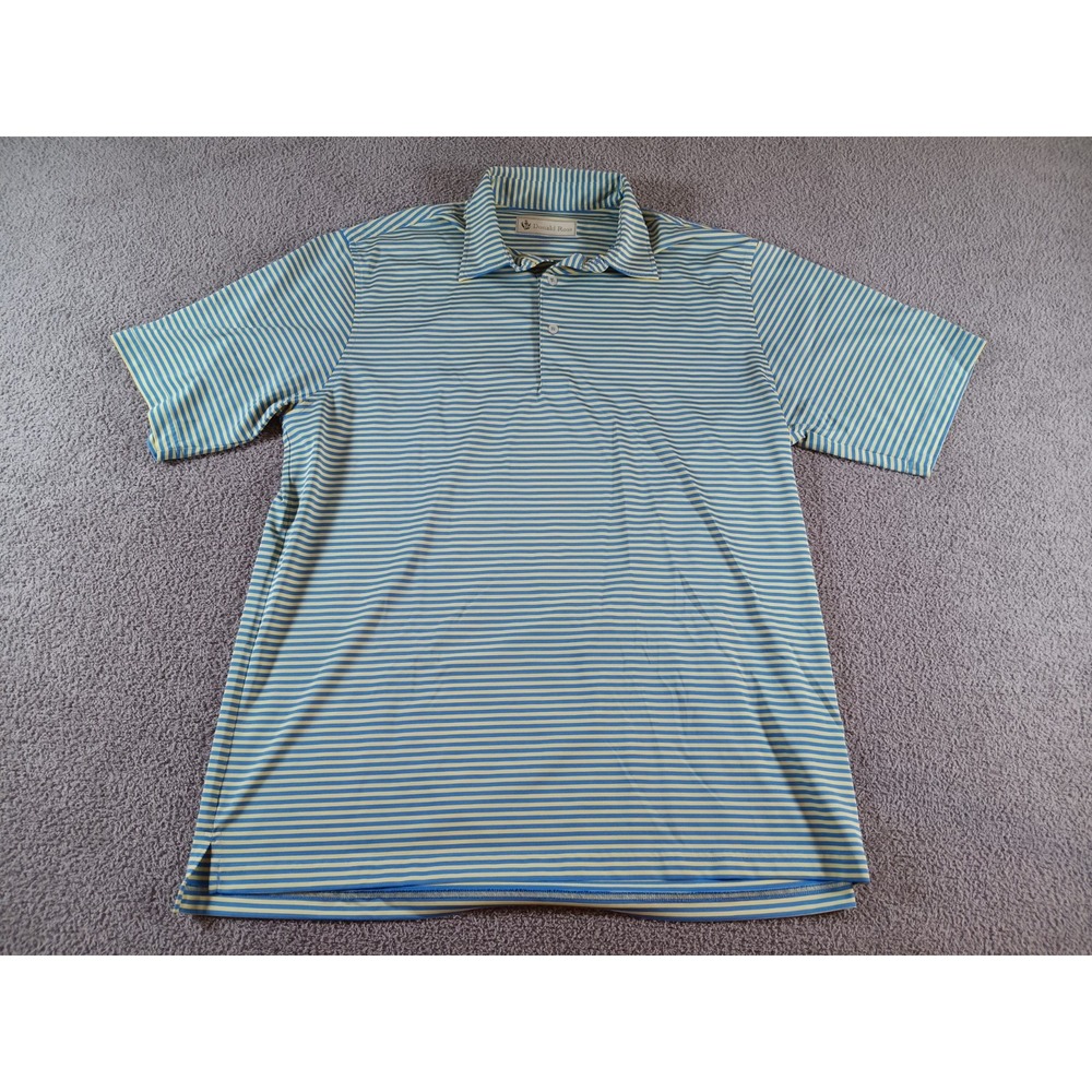 Donald Ross Golf Polo Shirt Mens L Blue Yellow Stripe Performance Polyester